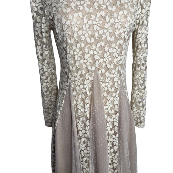 AReve Beige Floral Lace Tulle Dress‎ Edwardian Cottagecore Bohemian Whimsy Sz M - Picture 4 of 9